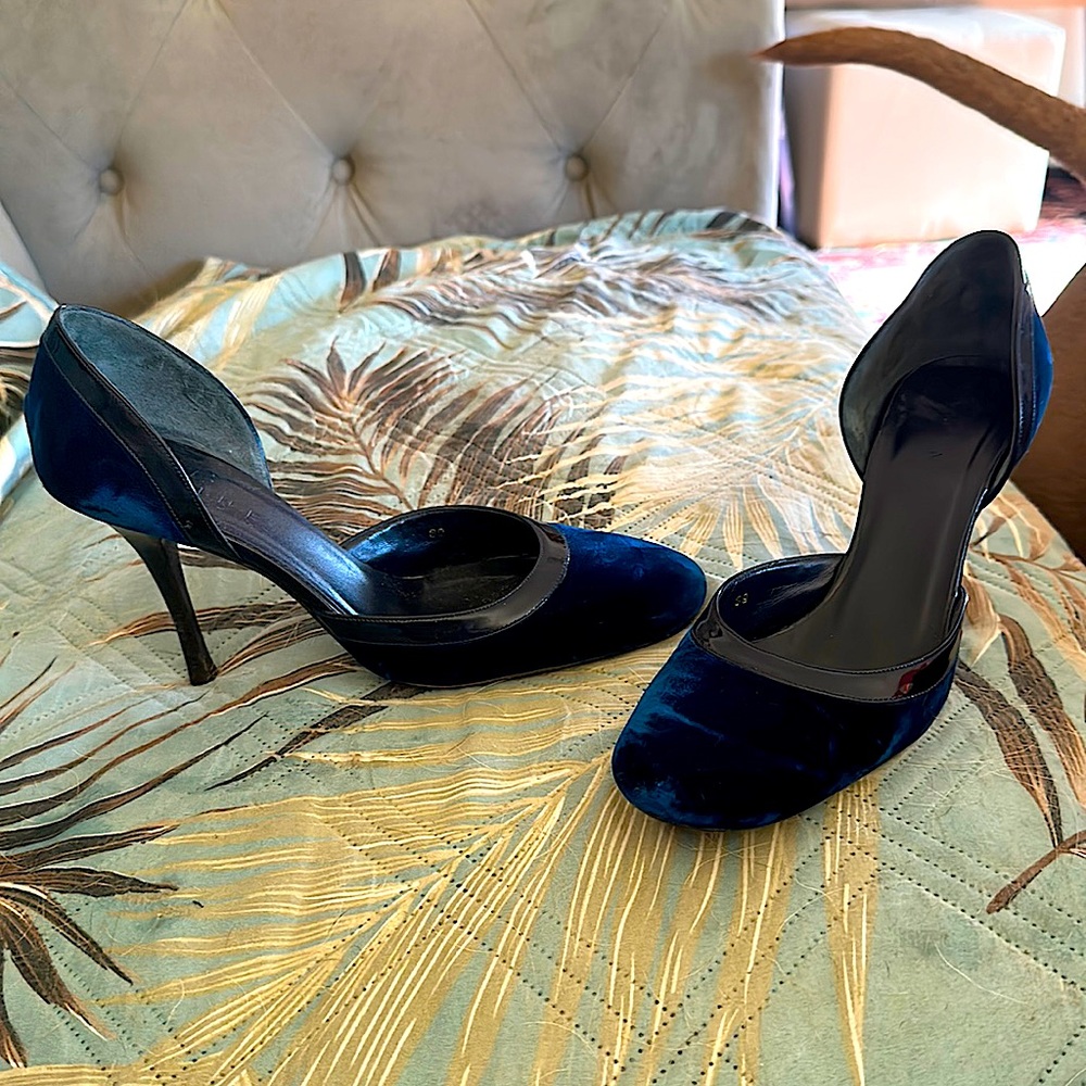 Celine elegant royal blue velvet high heels